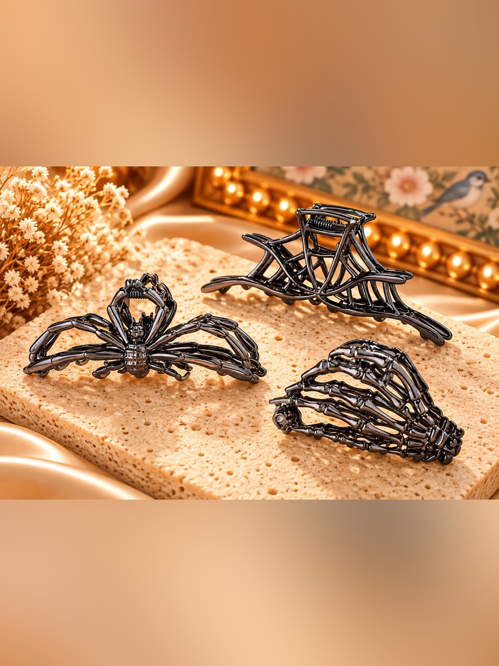 Skeleton Hand Spider Hair Claw Clip Gothic Halloween Accessory